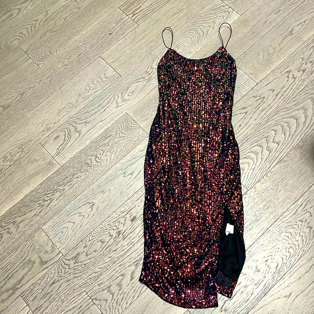 Dark blue sequin dress with slit